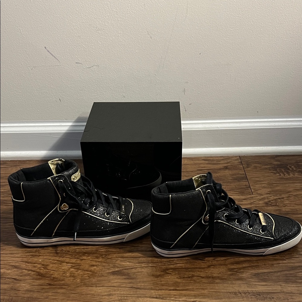 Guess Black and Gold High-Top Sneakers - Picture 5 of 7